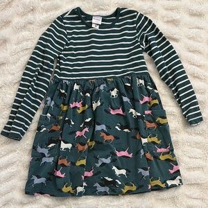 Hanna Andersson Striped Green Kids Dress with Colorful Unicorn Print